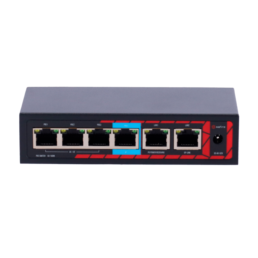 SF-POE-EXT0604-60 / 4 ports PoE / 2 Uplink RJ45 / 10/100 Mbps