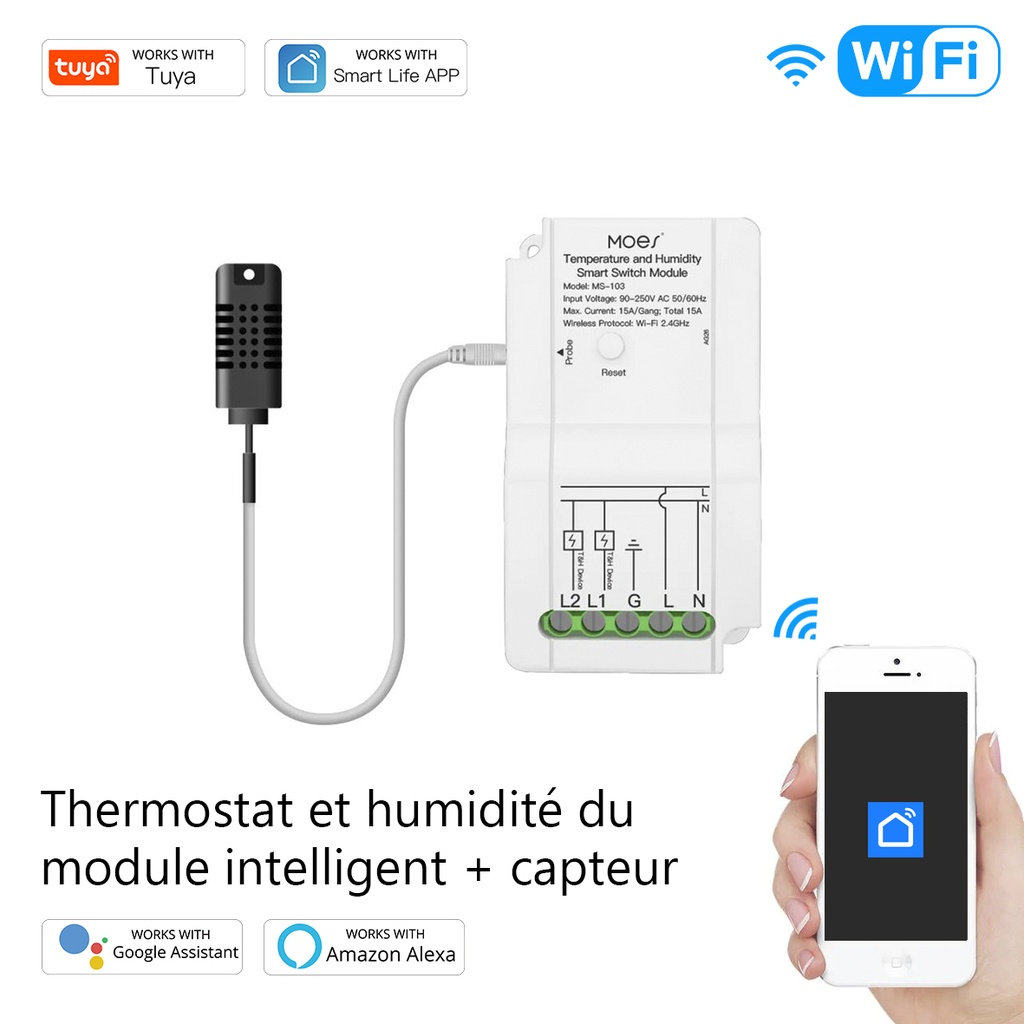 Capteur température et humidité connecté WiFi interrupteur de